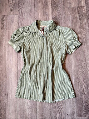 Striped Cotton Button Down in Green & White